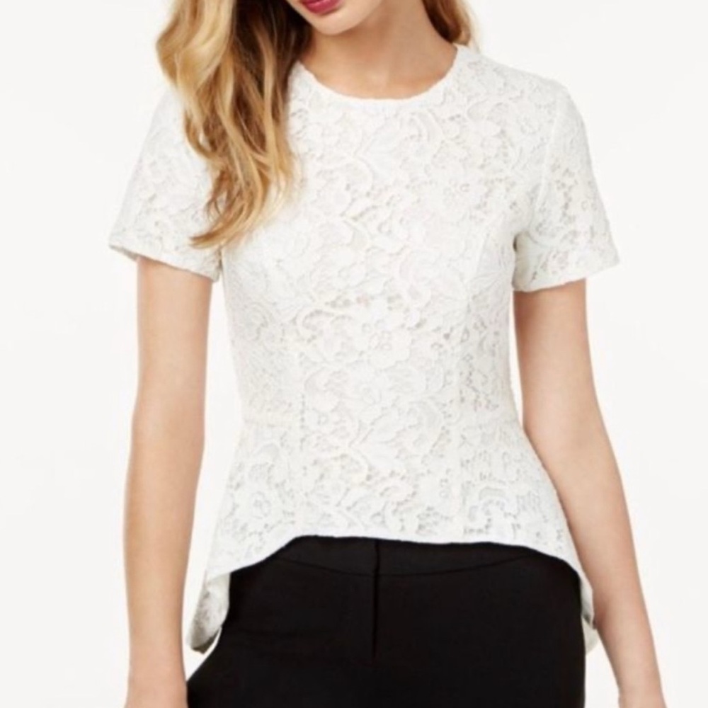 Sachin and Babi White Lace Fitted Peplum Blouse